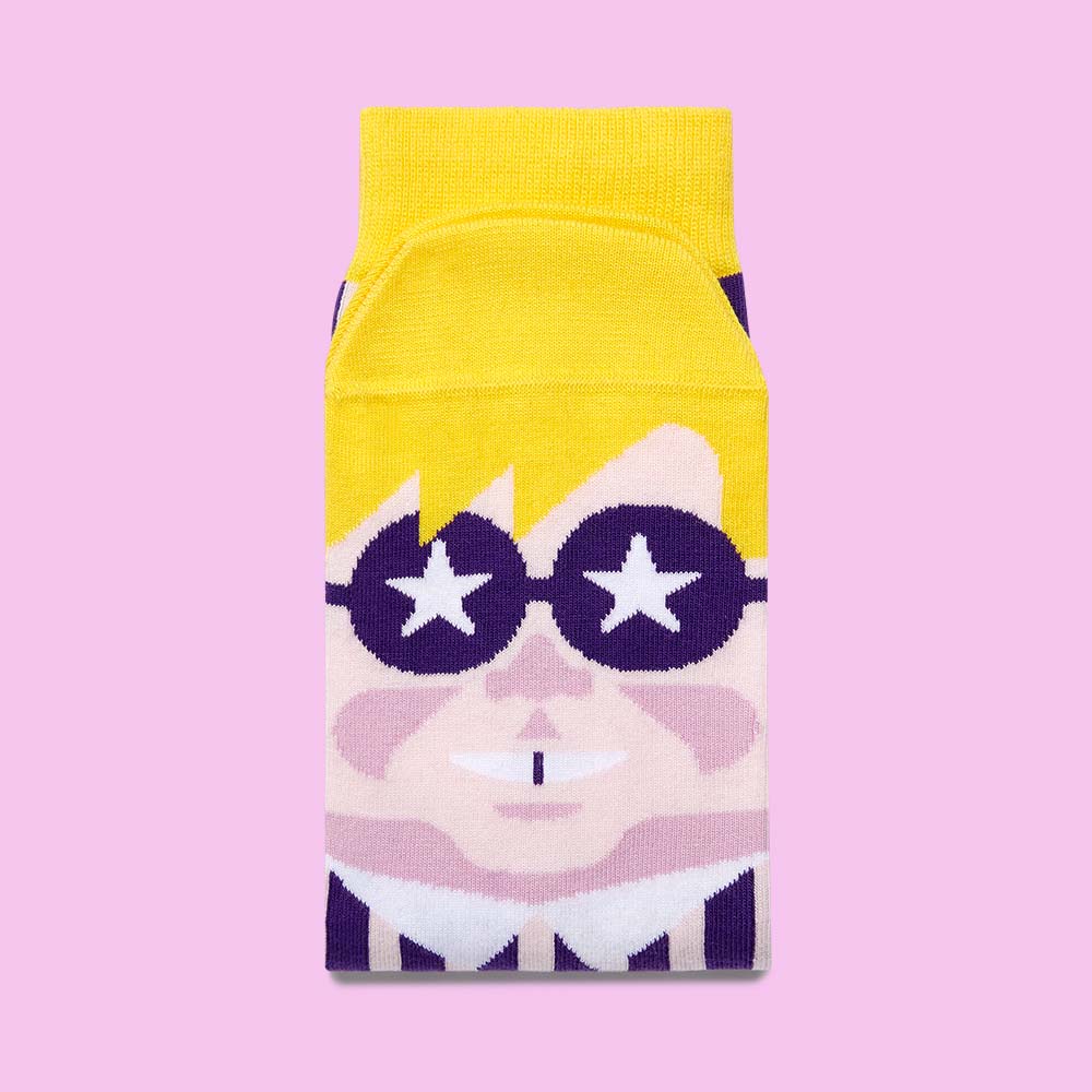 Funny Socks For Music Lovers - ChattyFeet - Gift For Musicians - Eltoe John Socks - Size Medium - Purple & Yellow - 75% Combed Cotton