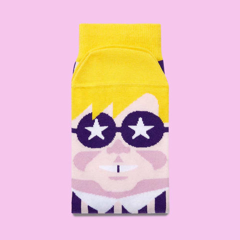 Funny Socks For Music Lovers - ChattyFeet - Gift For Musicians - Eltoe John Socks - Size Medium - Purple & Yellow - 75% Combed Cotton