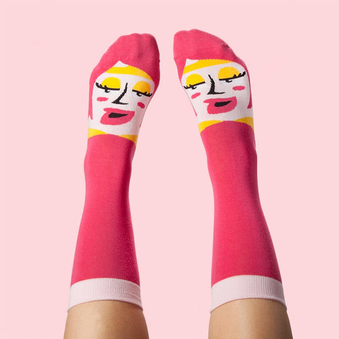 ChattyFeet -Funny Socks with an Illustrated Pink Character